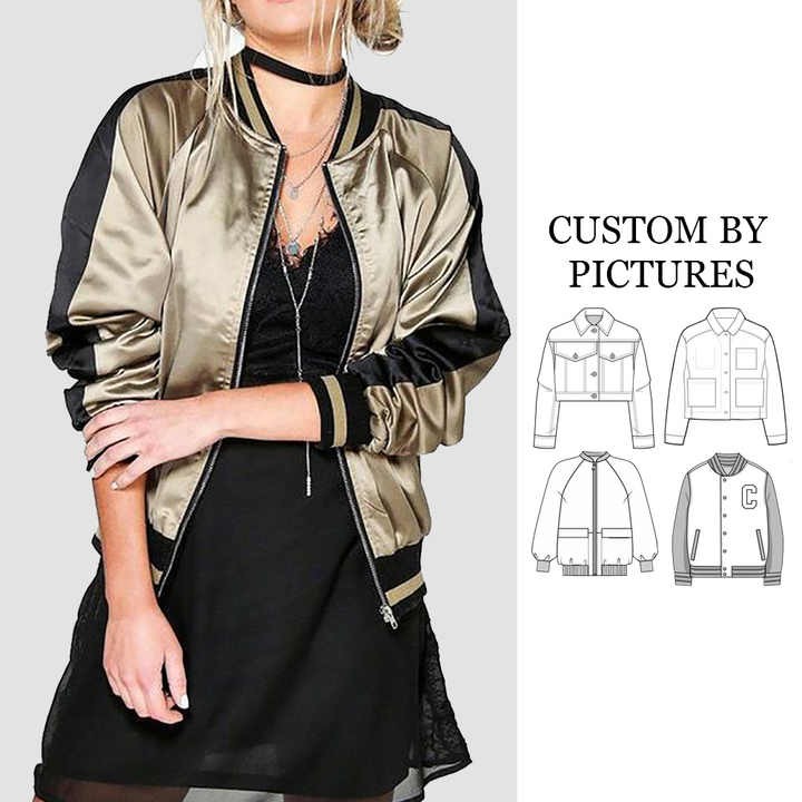 Fall Winter Jackets for Women 2024 Satin Raglan Sleeve Zip Through Bomber Jacket Coats